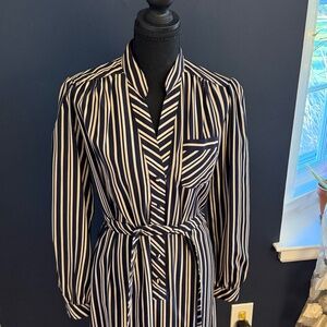 Vintage 70s Navy Stripe Shirt Dress Tie Waist Schrader Sport Size 10 perfect!